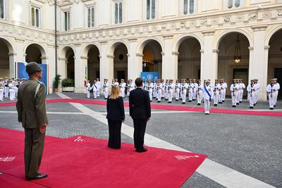News - Giorgia Meloni meeting with the President of the French Republic Macron-stock-foto