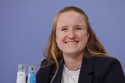 Annika Kollenbroich, Pressesprecherin, Deutschland, Berlin, Jahres-Pressekonferenz: Nationale Anti Doping Agentur Deutsc-stock-photo