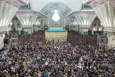 Supreme leader of Iran, Ali Khamenei, delivers a speech on the 36th anniversary of the passing of Imam Khomeini from the Imam Khomeini Mausoleum-stock-photo