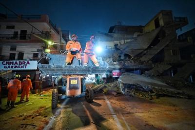 Three Storey Building Collapses In Rohini Area Of Delhi-stock-photo