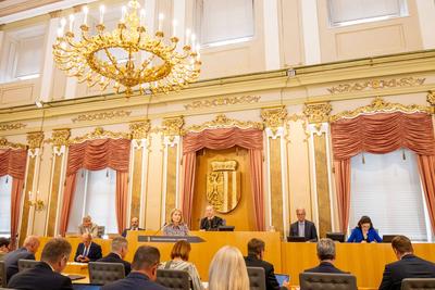 Landhaus Linz, Landtagssitzung-stock-foto