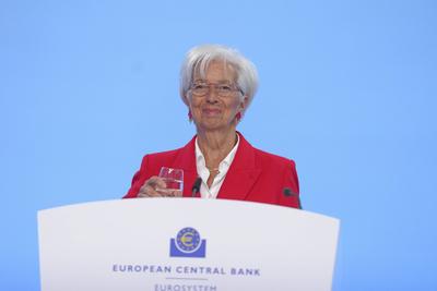 EZB Pressekonferenz mit Praesidentin Lagarde in Frankfurt-stock-foto