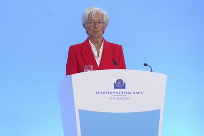 EZB Pressekonferenz mit Praesidentin Lagarde in Frankfurt-stock-foto