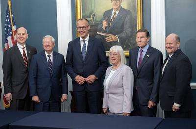 Chancellor Merz of Germany Meets a Bipartisan Group of US Senators-stock-photo