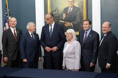 Chancellor Merz of Germany Meets a Bipartisan Group of US Senators-stock-photo