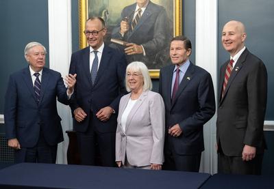 Chancellor Merz of Germany Meets a Bipartisan Group of US Senators-stock-photo