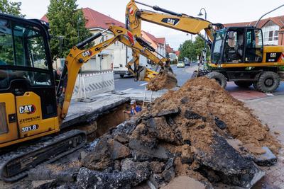05.06.2025 - In L?cknitz (Landkreis Vorpommern-Greifswald) wurde eine Hauptleitung f?r die Wasserversorgung bei Bauarbei-stock-foto