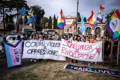 Demonstration by LGBTQIA+ after attack three trans girls-stock-photo