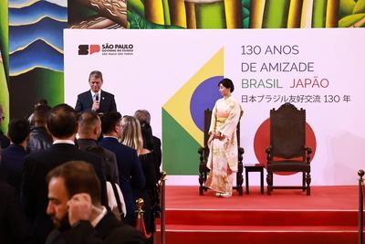 Homage with the Order of Ipiranga to the Imperial Highness of Japan, Princess Kako at the Bandeirantes Palace in Sao Paulo-stock-photo