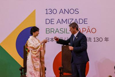 Homage with the Order of Ipiranga to the Imperial Highness of Japan, Princess Kako at the Bandeirantes Palace in Sao Paulo-stock-photo