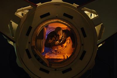 Apollo-Soyuz Test. Training platform for American and Russian astronauts in a space cooperation project (July 1975). Hou-stock-foto