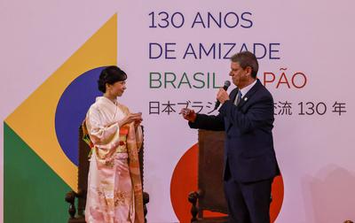 Homage with the Order of Ipiranga to the Imperial Highness of Japan, Princess Kako at the Bandeirantes Palace in Sao Paulo-stock-photo