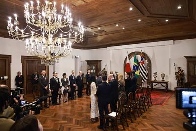Bilateral meeting with the Imperial Highness of Japan, Princess Kako at the Bandeirantes Palace in Sao Paulo-stock-foto