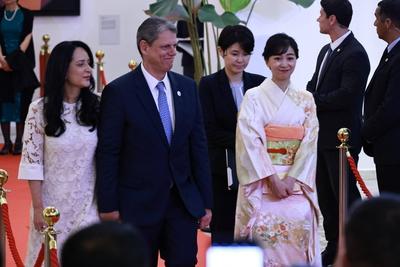 Homage with the Order of Ipiranga to the Imperial Highness of Japan, Princess Kako at the Bandeirantes Palace in Sao Paulo-stock-photo