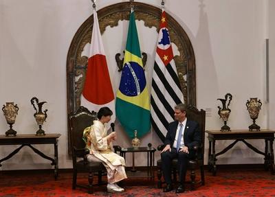 Bilateral meeting with the Imperial Highness of Japan, Princess Kako at the Bandeirantes Palace in Sao Paulo-stock-foto