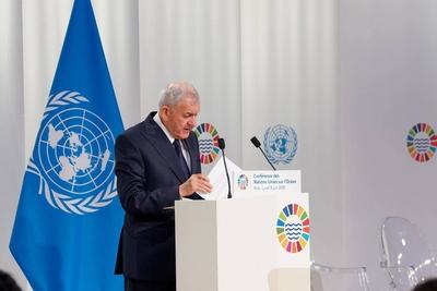 Iraqi President Abdul Latif Jamal Rashid participates with leaders, heads of state, and delegations in the Oceans Conference in Nice,-stock-foto
