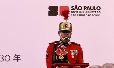 Homage with the Order of Ipiranga to the Imperial Highness of Japan, Princess Kako at the Bandeirantes Palace in Sao Paulo-stock-photo