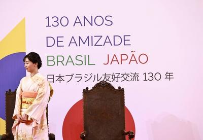 Homage with the Order of Ipiranga to the Imperial Highness of Japan, Princess Kako at the Bandeirantes Palace in Sao Paulo-stock-photo