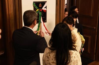 Bilateral meeting with the Imperial Highness of Japan, Princess Kako at the Bandeirantes Palace in Sao Paulo-stock-foto