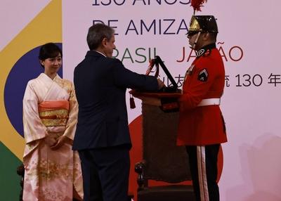Homage with the Order of Ipiranga to the Imperial Highness of Japan, Princess Kako at the Bandeirantes Palace in Sao Paulo-stock-photo