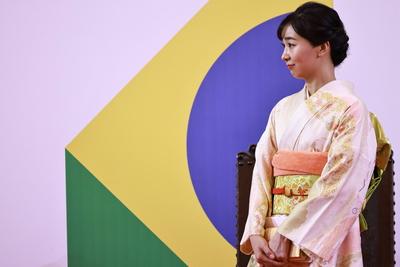 Homage with the Order of Ipiranga to the Imperial Highness of Japan, Princess Kako at the Bandeirantes Palace in Sao Paulo-stock-photo