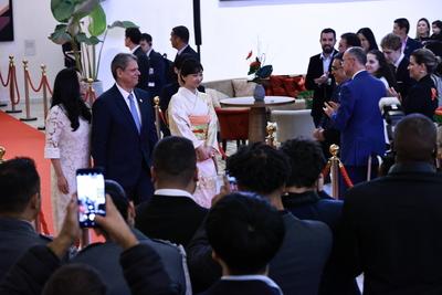 Homage with the Order of Ipiranga to the Imperial Highness of Japan, Princess Kako at the Bandeirantes Palace in Sao Paulo-stock-photo