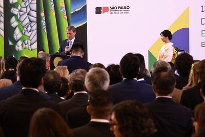 Homage with the Order of Ipiranga to the Imperial Highness of Japan, Princess Kako at the Bandeirantes Palace in Sao Paulo-stock-photo