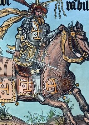 Geschichte der Kreuzz?ge Ritter Gottfried von Bouillon auf seinem Schlachtro? Crusade 1910s 1920s-stock-foto