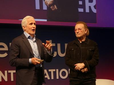 Global rock star and private equity fund leader _"bono"_ at super return berlin 2025.-stock-foto