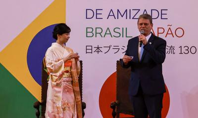 Homage with the Order of Ipiranga to the Imperial Highness of Japan, Princess Kako at the Bandeirantes Palace in Sao Paulo-stock-photo