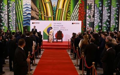 Homage with the Order of Ipiranga to the Imperial Highness of Japan, Princess Kako at the Bandeirantes Palace in Sao Paulo-stock-photo
