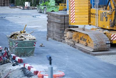 Bauarbeiten, Regierungsviertel, Berlin, Fuchs-stock-foto