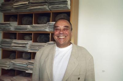 G?nther Uecker Maler und Objektk?nstler G?nther Uecker bei seiner Ausstellung Zeichen Setzen bei der Langen Foundation-stock-foto