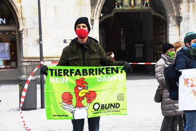 Muenchen 11.01.21 Marienplatz Aktion Bund Naturschutz-Bayerische Umwelt- Verbrauer- Tierschutz - Bauern Organisationen-stock-foto