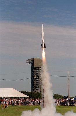 A 50th Anniversary Ceremony was held today in honor of the first rocket launch, called Bumper 8, from Pad 3 at Cape Cana-stock-photo