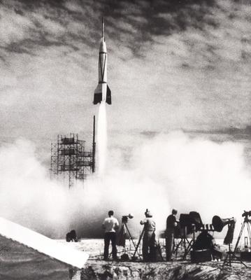 Bumper Wac liftoff at the Long Range Proving Ground located at Cape Canaveral, Florida. At White Sands, New Mexico, the-stock-foto