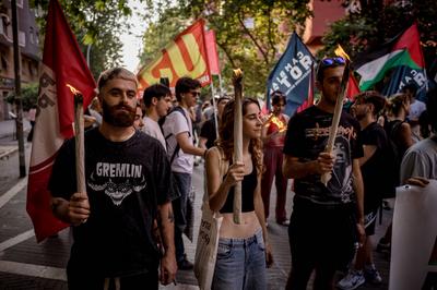 Torchlight procession against to war-stock-photo