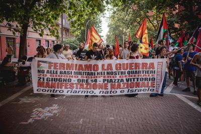 Torchlight procession against to war-stock-photo