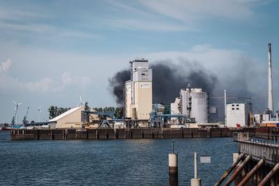 Schwarzer Rauch auf dem Gel?nde der Avangard Malz AG Betrieb Bremen Fabrik Feuer Flammen Brand am 14.06.2025 Industriehafen Weser-stock-foto