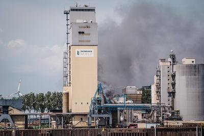 Schwarzer Rauch auf dem Gel?nde der Avangard Malz AG Betrieb Bremen Fabrik Feuer Flammen Brand am 14.06.2025 Industriehafen Weser-stock-foto