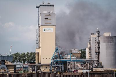 Schwarzer Rauch auf dem Gel?nde der Avangard Malz AG Betrieb Bremen Fabrik Feuer Flammen Brand am 14.06.2025 Industriehafen Weser-stock-foto