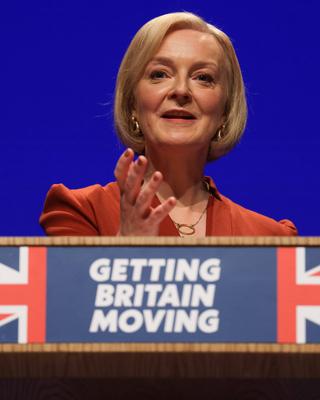 Gro?britannien, Rede von Liz Truss w?hrend der Conservative Party Conference in Birmingham  . 05/10/2022. Birmingham, U-stock-foto