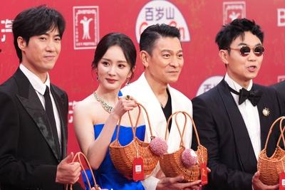 SHANGHAI, CHINA - JUNE 14: (L-R) Actor Chang Yuan, actress Yang Mi, actor Andy Lau Tak-wah and actor Dong Chengpeng (aka-stock-photo