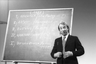 Richard Rogler (Kabarettist) 01/88 rag Richard Rogler w?hrend eines Auftritts im Januar 1988 bei Menschen 87 (ZDF) TV Fe-stock-photo