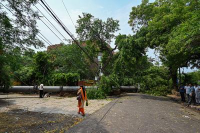 Heavy Rain, Strong Winds Lash Delhi-NCR, Trees Uprooted, Mobile Tower Collapses-stock-foto