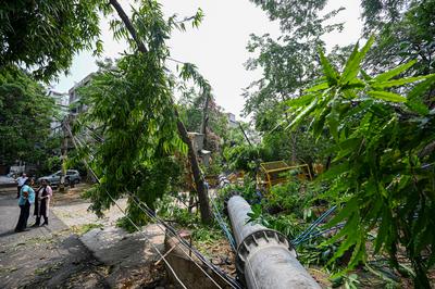 Heavy Rain, Strong Winds Lash Delhi-NCR, Trees Uprooted, Mobile Tower Collapses-stock-foto