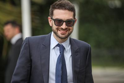 Albania EU-Western Balkans Summit Alexander Soros Alexander Soros smile as arrive to take part at EU-Western Balkans sum-stock-foto