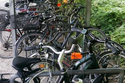 Mitarbeiter der Hamburger Stadtreinigung entfernen alte mit roten Zetteln makierte Schrottfahraeder beim Auffrauemen von Fahrradschrott am 16.Juni 20235 in Hamburg Die Stadtreinigung Hamburg begann am Montag mit der Entfernung hunderter Alt- und Schrottfahrraeder aus dem ?ffentlichen Raum Hamburg Deutschland *** Employees of the Hamburg city cleaning service remove old scrap bicycles marked with red stickers during the collection of bicycle scrap on June 16, 20235 in Hamburg The Hamburg city cleaning service began removing hundreds of old and scrap bicycles from public spaces in Hamburg Germany on Monday-stock-foto
