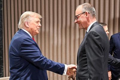 Kananaskis, Alberta, Kanada, 16.06.2025: Mountain Lodge: G7-Gipfel 2025: US-Pr?sident Donald Trump und der deutsche Bund-stock-photo