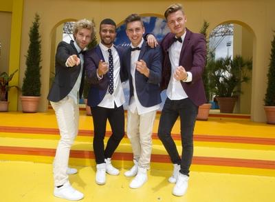 Rust Germany June 13 2015 ARD TV Show Immer wieder Sonntags Rehearsals with Boy Band Feuerherz-stock-photo